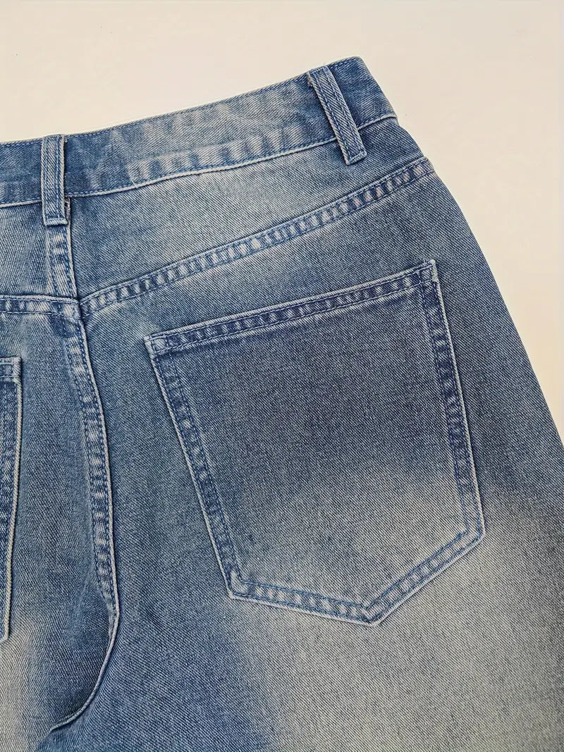 Vintage Mid-Rise Straight-Leg Distressed Denim Jeans
