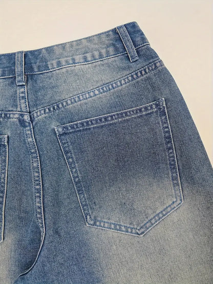 Vintage Mid-Rise Straight-Leg Distressed Denim Jeans