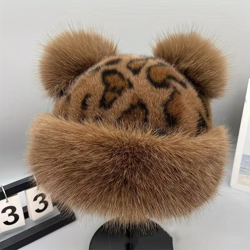 Vintage Leopard Mongolian Fur Hat