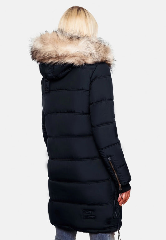 Fuzzy Trim Hooded Padded  Coats