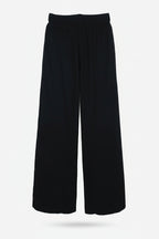 Black wide-leg pants on a white background