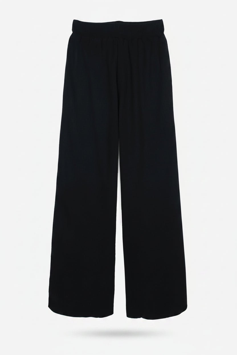 Black wide-leg pants on a white background