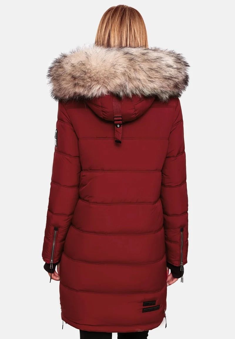 Fuzzy Trim Hooded Padded  Coat