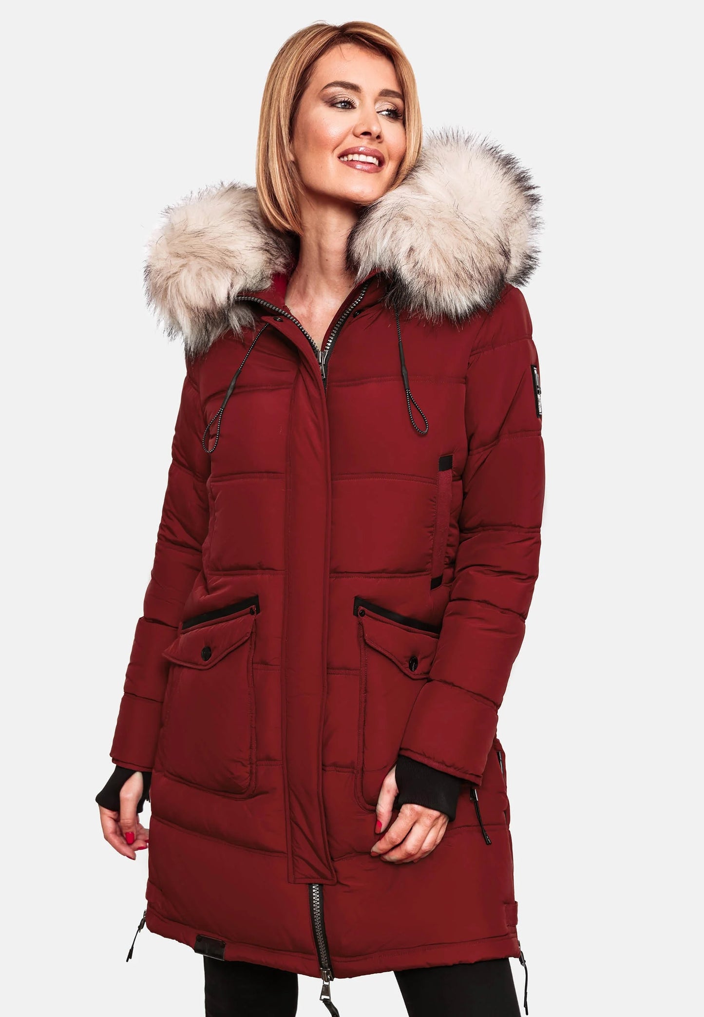 Fuzzy Trim Hooded Padded  Coat