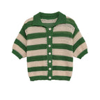 Striped Knit Cardigan Shirt and Knit Shorts Set
