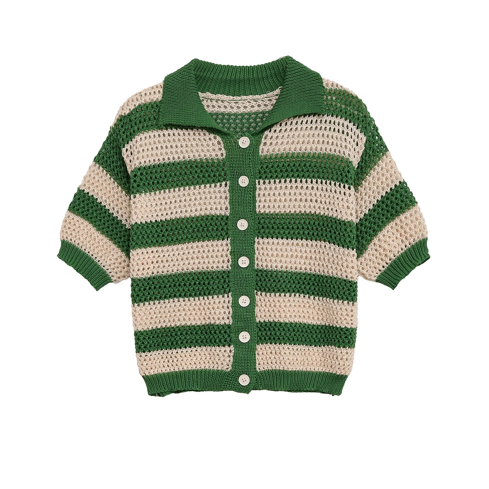Striped Knit Cardigan Shirt and Knit Shorts Set