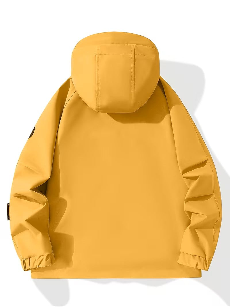 Yellow jacket with a hood on a white background
