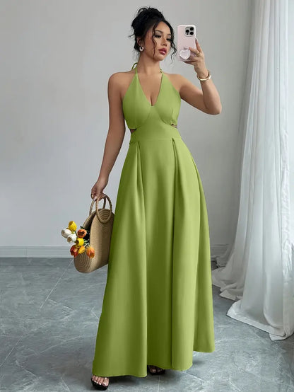 Backless V-Neck A-Line Dress