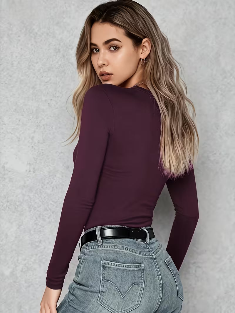Elegant Long Sleeve Chest Wrinkle Top