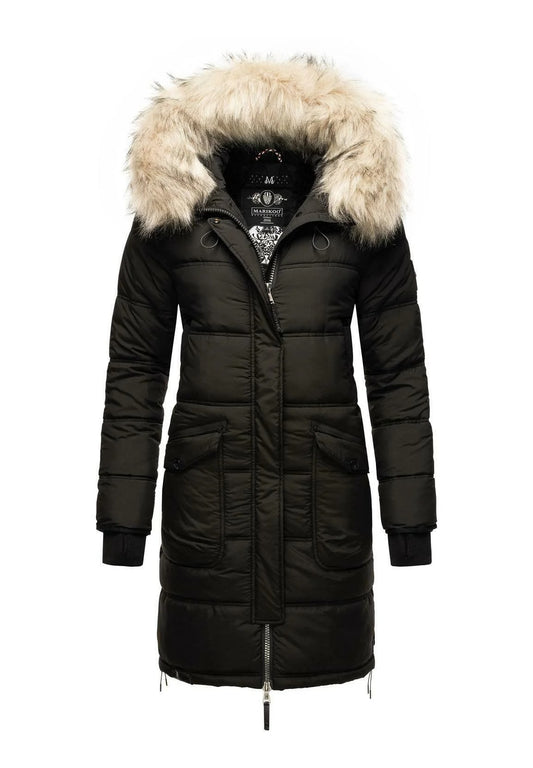 Fuzzy Trim Hooded Padded Coats