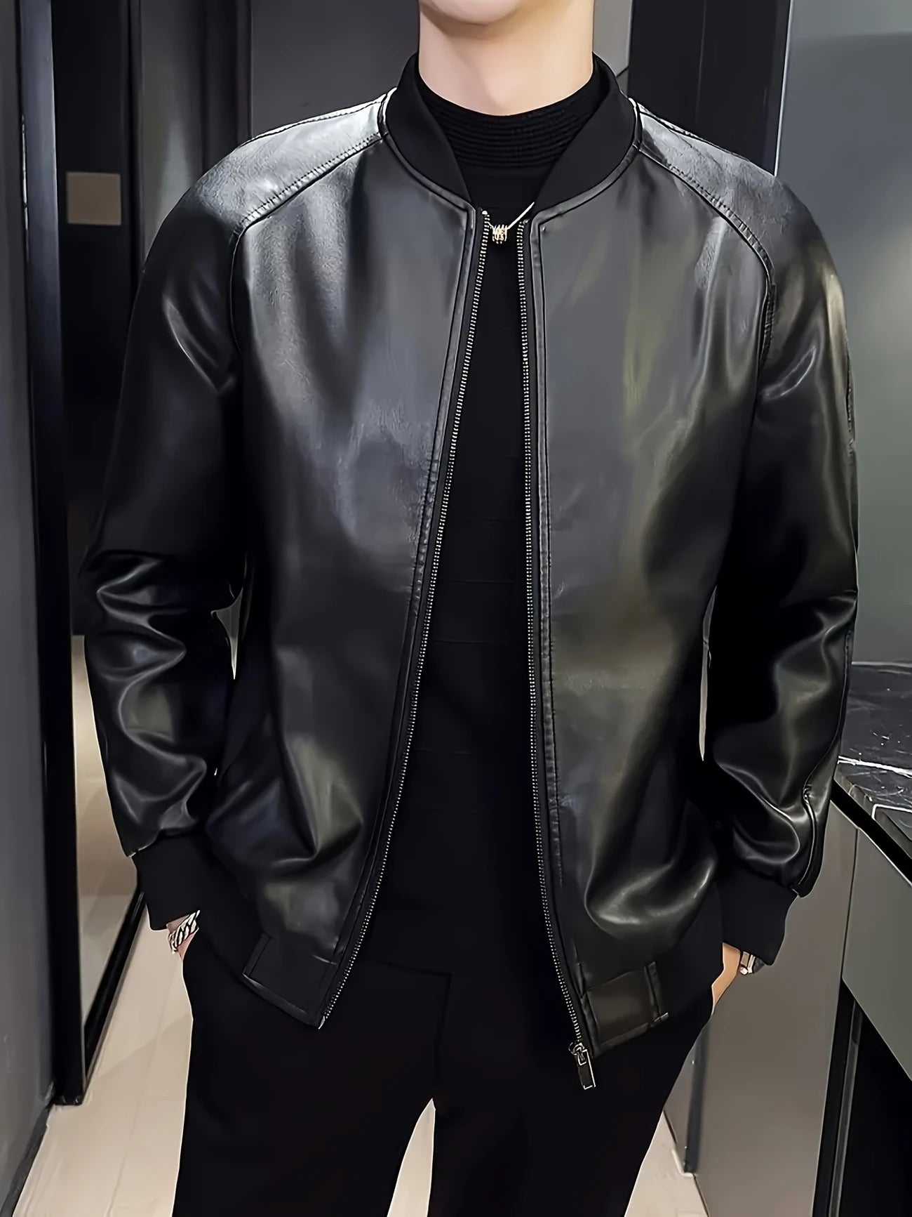 Zip-Up Leather Coat