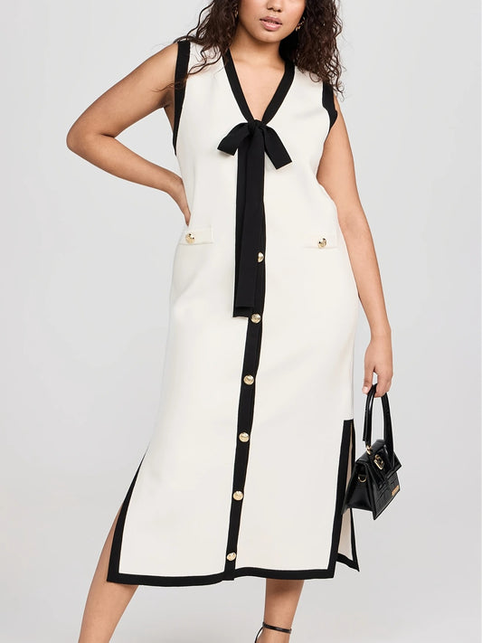 Elegant V-Neck Tie-Front Knit  Dress