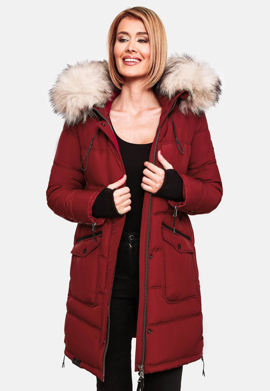 Fuzzy Trim Hooded Padded  Coat