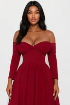 Off Shoulder Crepe Knit Midi Dress