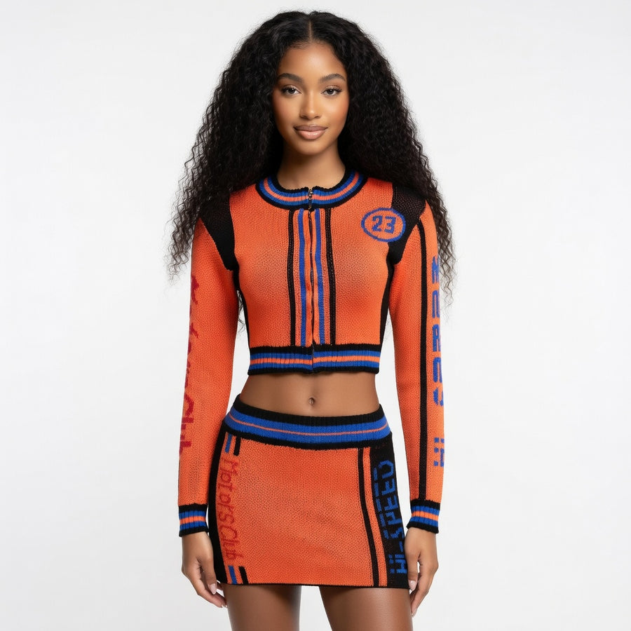 Knitted Street Bodycon Crop Top Two Piece Set