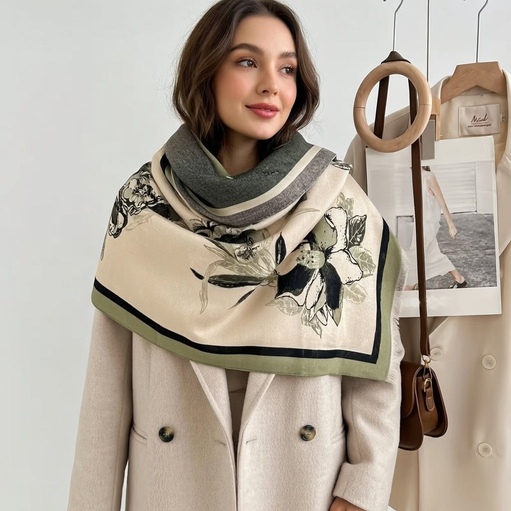 Elegant Floral Double-Sided Soft Versatile Scarf