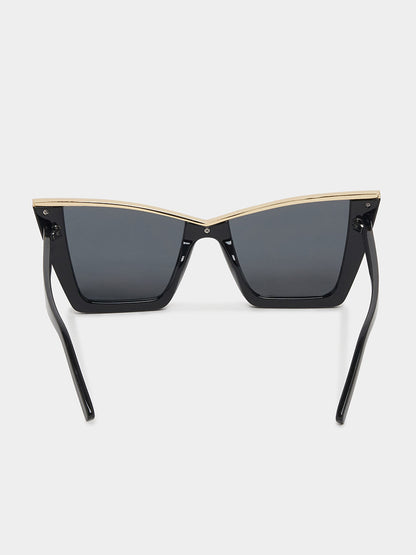 Sunglasses with black frame and dark lenses on a white background