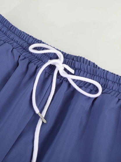 Long Sleeve Shirt Solid Drawstring Pants Two-piece Sets