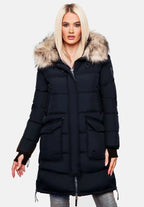 Fuzzy Trim Hooded Padded  Coats