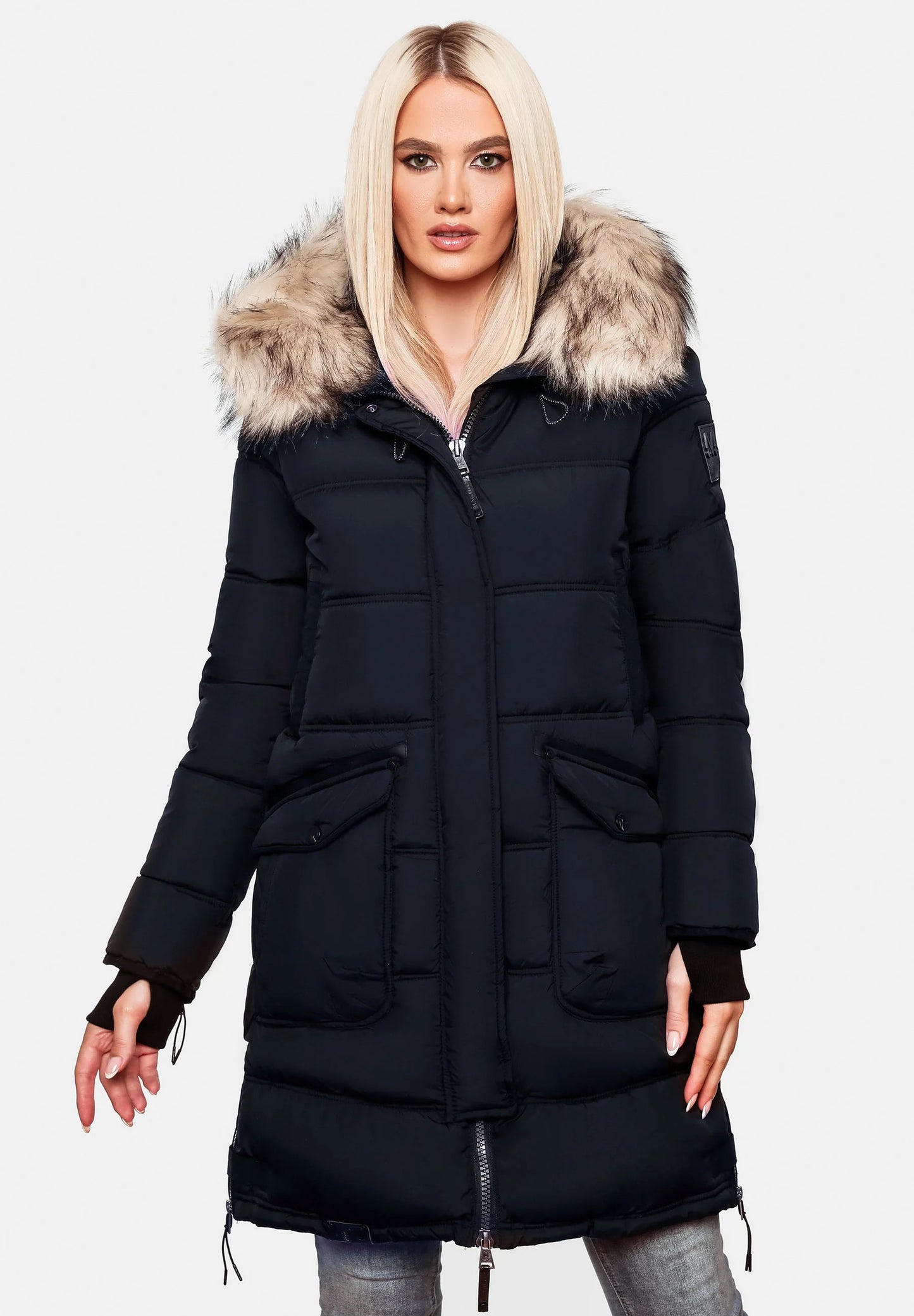 Fuzzy Trim Hooded Padded  Coats