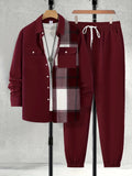 Long Sleeve Shirt Solid Drawstring Pants Two-piece Set