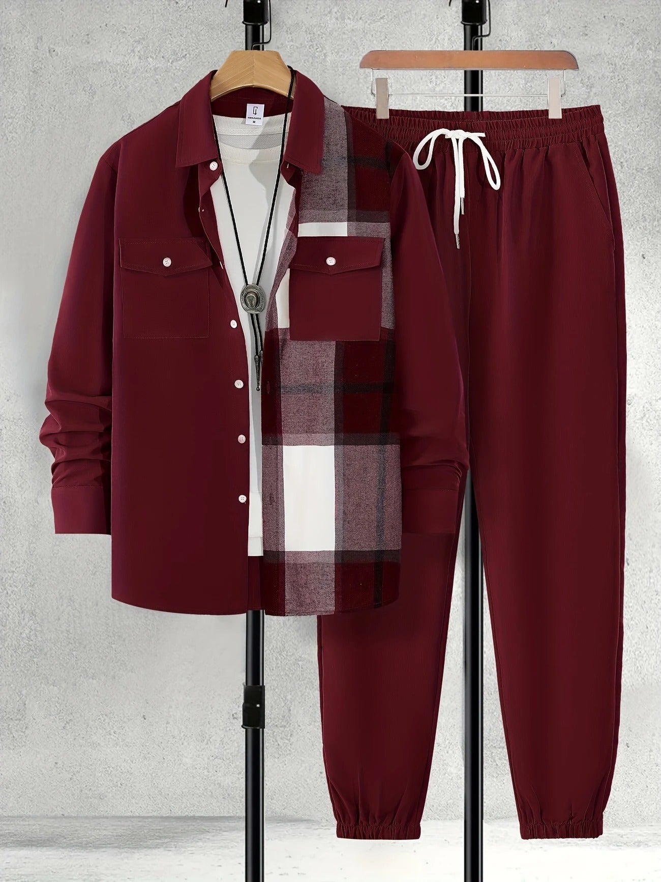 Long Sleeve Shirt Solid Drawstring Pants Two-piece Set