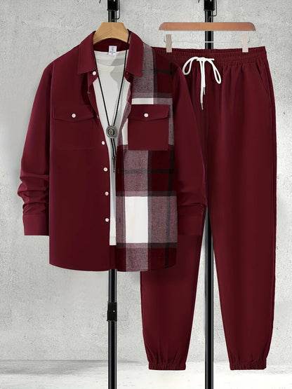 Long Sleeve Shirt Solid Drawstring Pants Two-piece Set