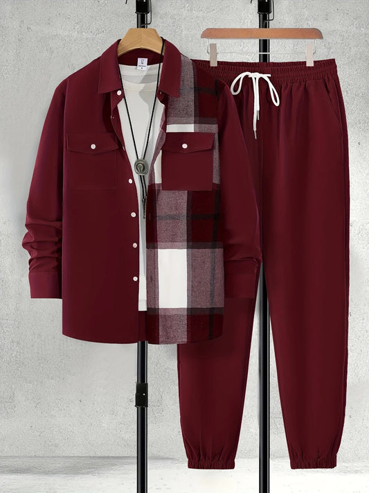 Long Sleeve Shirt Solid Drawstring Pants Two-piece Set