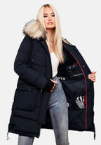 Fuzzy Trim Hooded Padded  Coats