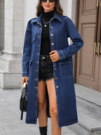 Flap Pocket Belted Denim Coat Dress