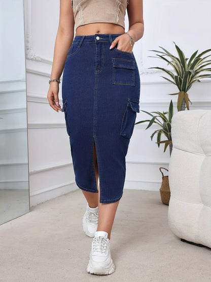 High-Waisted Midi Denim Skirt