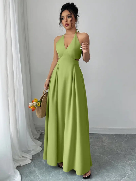 Backless V-Neck A-Line Dress