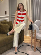 Stripe Asymmetrical Round Neck Fitted Knit Top