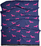 Navy blue scarf with pink dachshund pattern