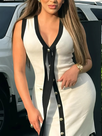 Elegant V-Neck Tie-Front Knit  Dress