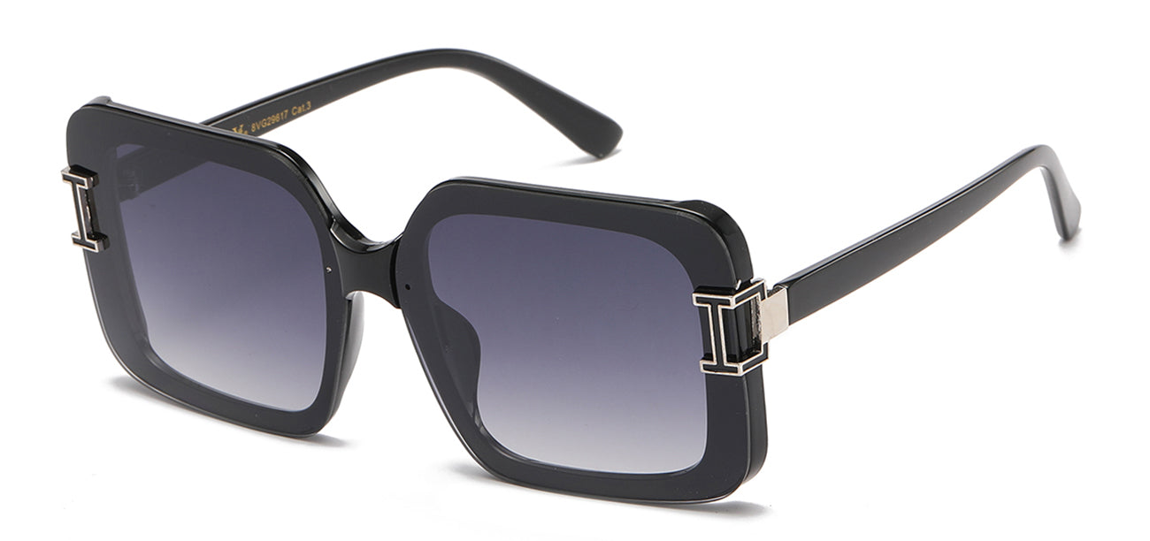 Black sunglasses with gradient lenses on a white background
