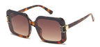Sunglasses with tortoiseshell frame and brown gradient lenses on a white background