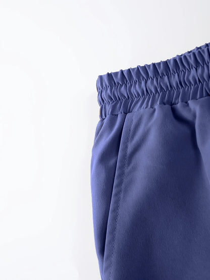 Long Sleeve Shirt Solid Drawstring Pants Two-piece Sets