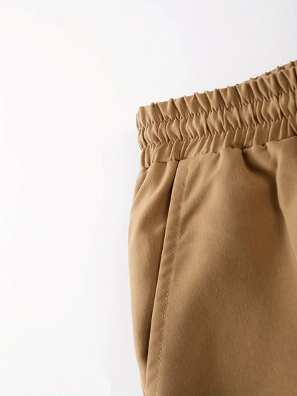 Long Sleeve Shirt Solid Drawstring Pants  Two-piece Sets