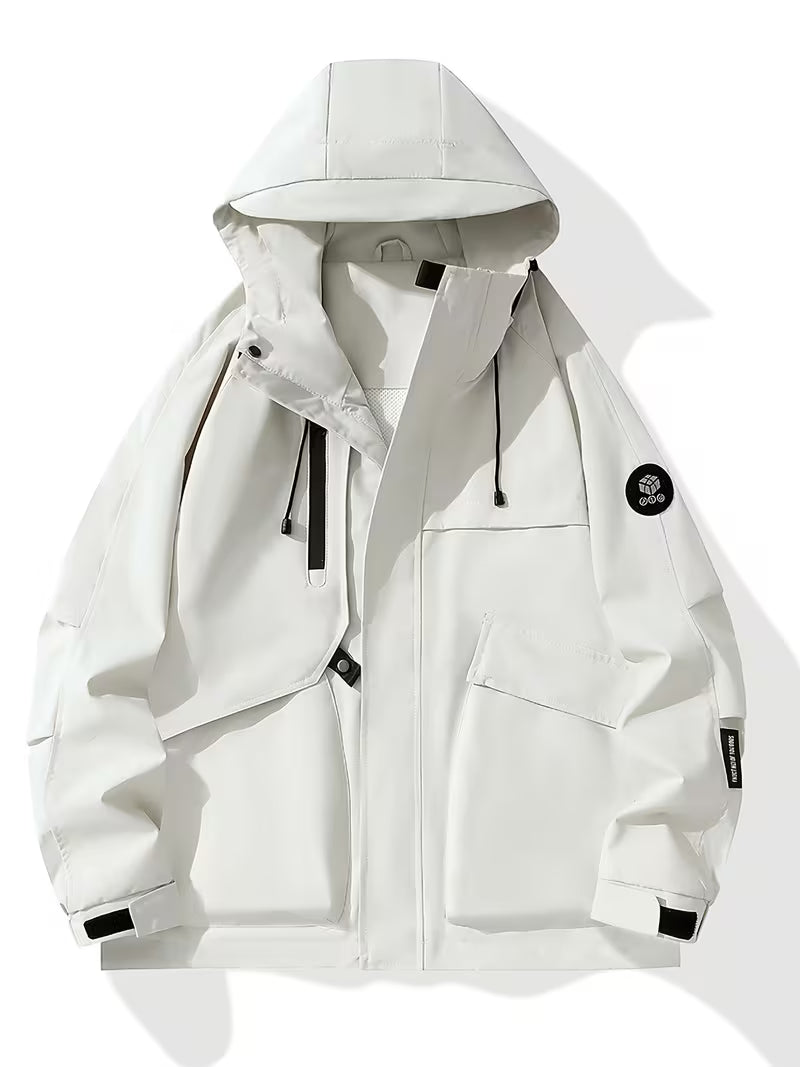 White jacket with black accents on a white background