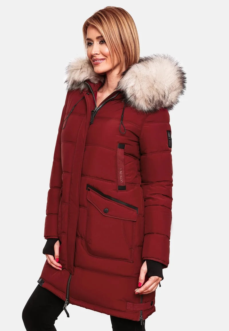 Fuzzy Trim Hooded Padded  Coat