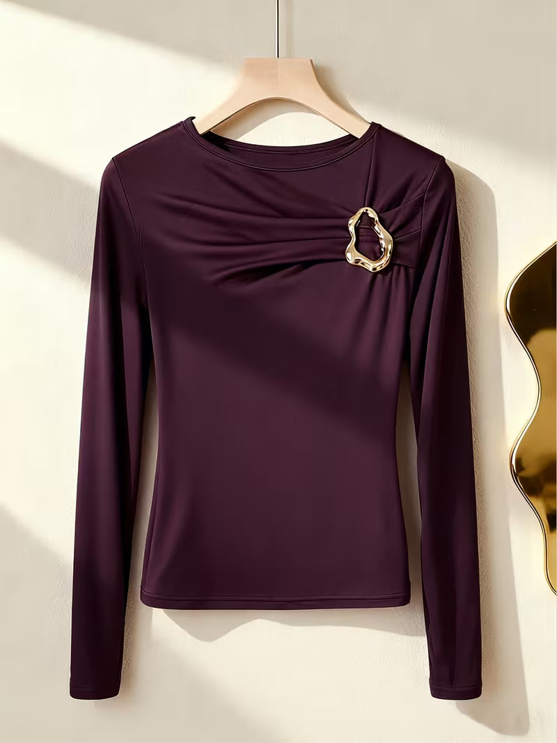 Elegant Long Sleeve Chest Wrinkle Top