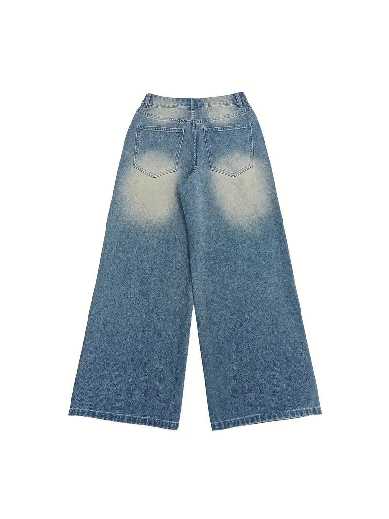 Pair of blue jeans with a white background