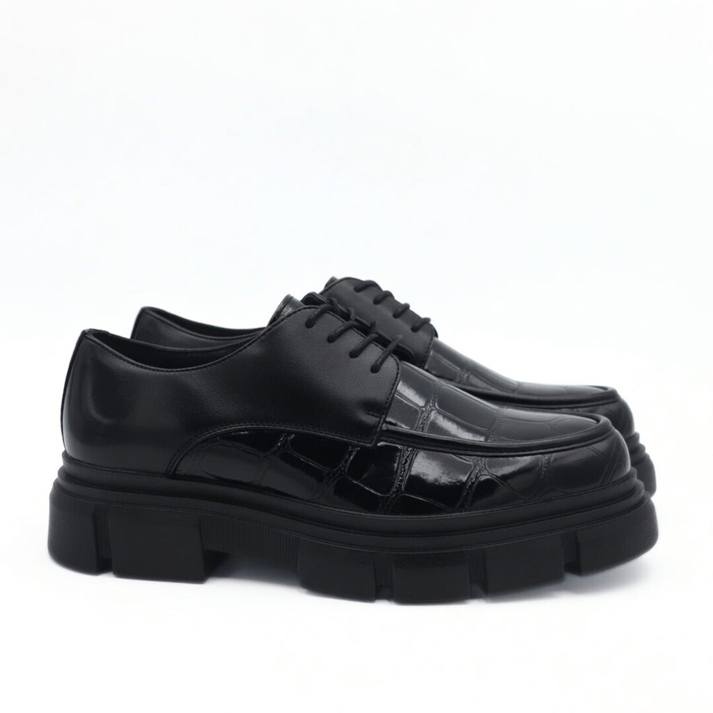 Men’s Black Crocodile Platform Brogue Shoes