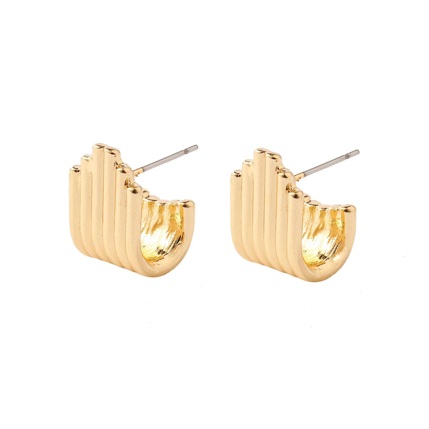Gold hoop earrings on a white background