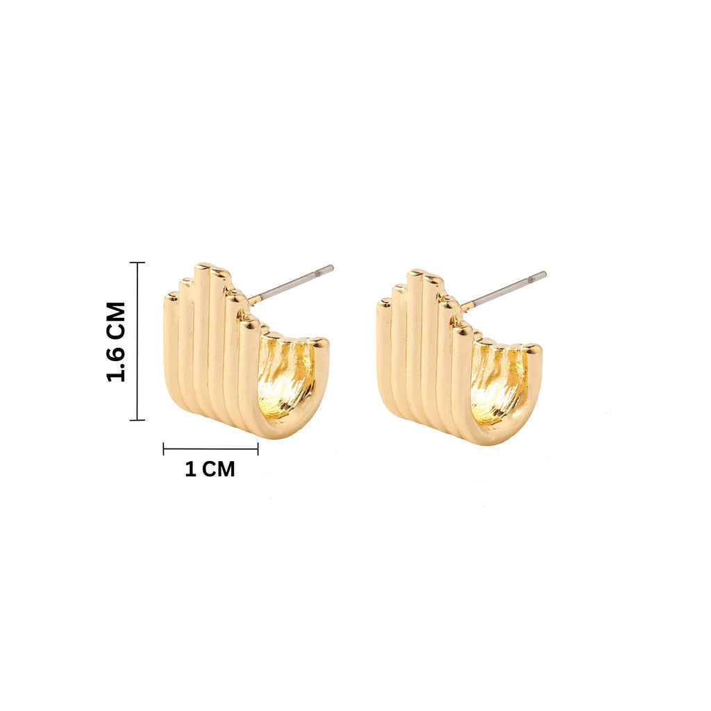 Gold hoop earrings with measurement details on a white background