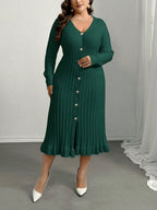 V-Neck Ruffle Hem Knit Sweater Dress
