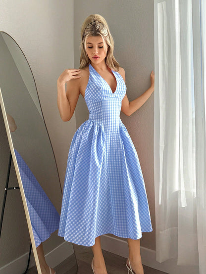 Halter Neck Sleeveless Long Hem Dress