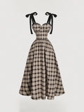 Plaid dress with black ribbon straps