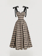Plaid dress with black ribbon straps